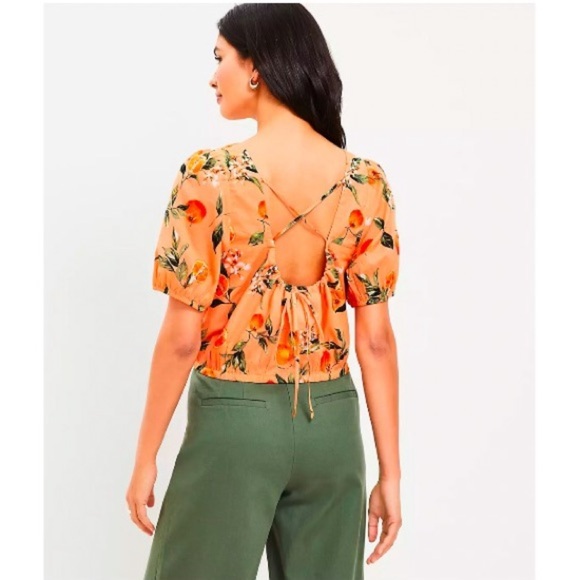 Ann Taylor LOFT Orange Fruit Harvest Criss Cross Back Cropped Top Small - Picture 2 of 10